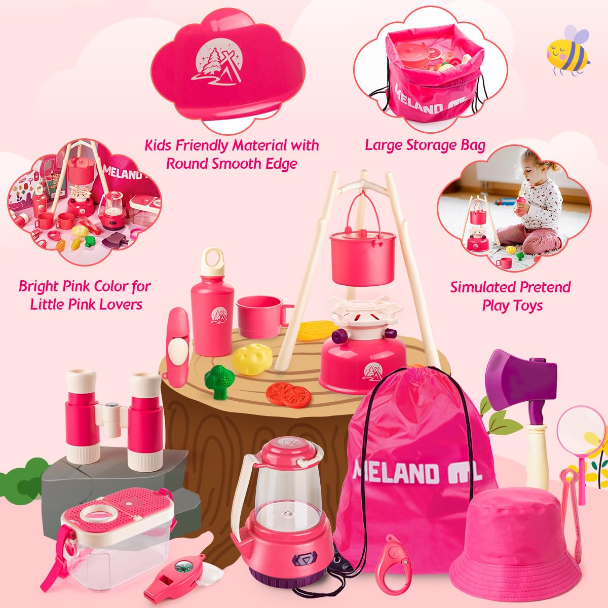 Meland Kids Camping Set For Girls - Camping Tent Toys For Girls Indoor Outdoor Pretend Play, Christmas Birthday Gift Idea For To