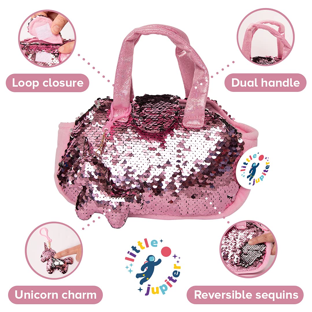 Little Jupiter Plush Pet Set W/Purse - Unicorn Stuffed Animals For Girls - Unicorn Plush Gift For Age 4-7 (Pink Unicorn)