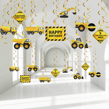 Blulu 30 Pieces Construction Birthday Party Supplies Construction Decoration Zone Party Hanging Swirl Traffic Zone Theme Streamers, Kids Boy Truck Foil Swirls Decorations(Cool)