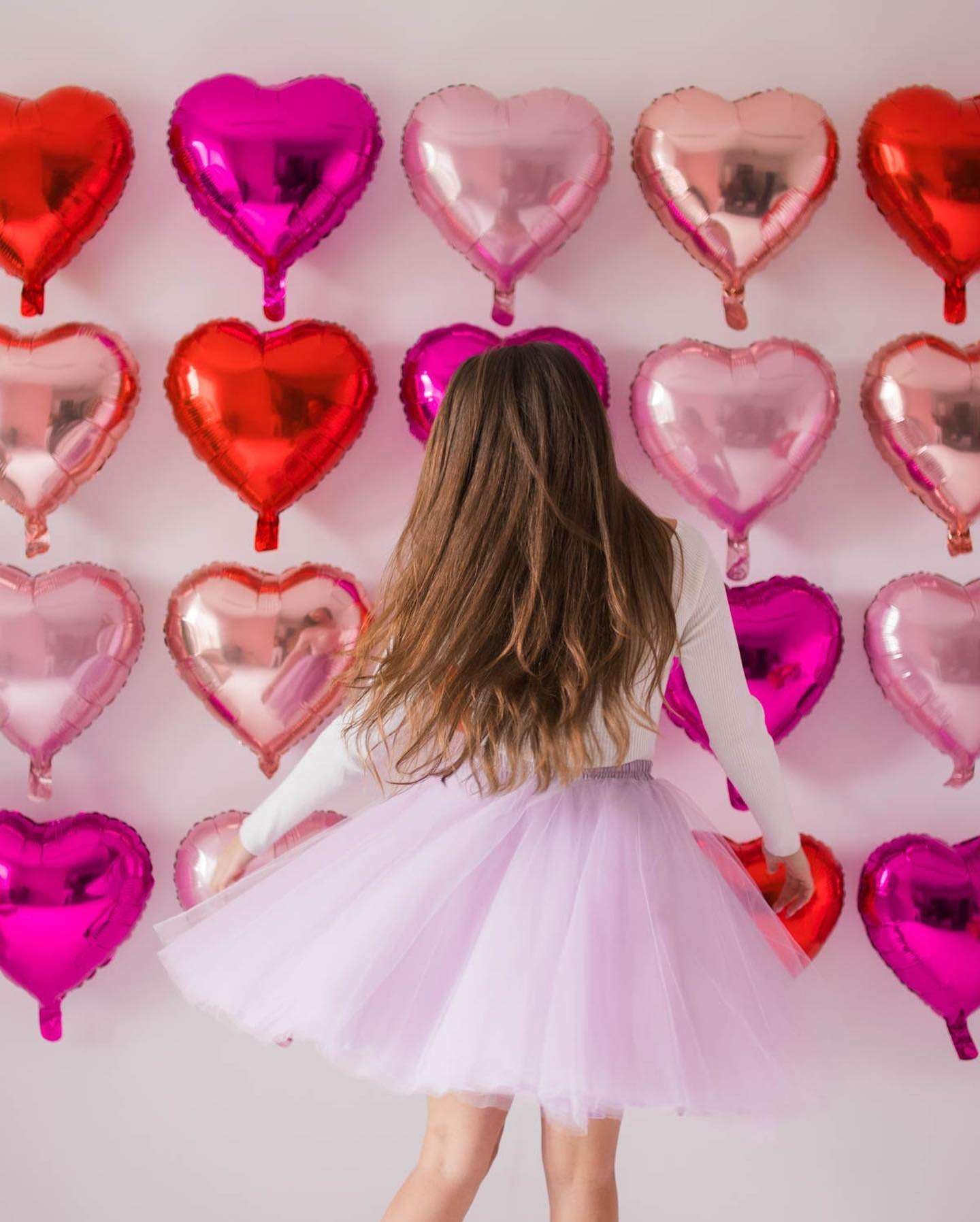 Lovoir 12 Pcs Pink Heart Shape Foil Mylar Balloons 18 Inch Love Balloons For Valentine'S Day Birthday Party Decorations Wedding