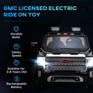 Aosom 12V Gmc Sierra Hd Battery Kids Ride On Car With Remote Control, Bright Headlights, & Working Suspension, Black
