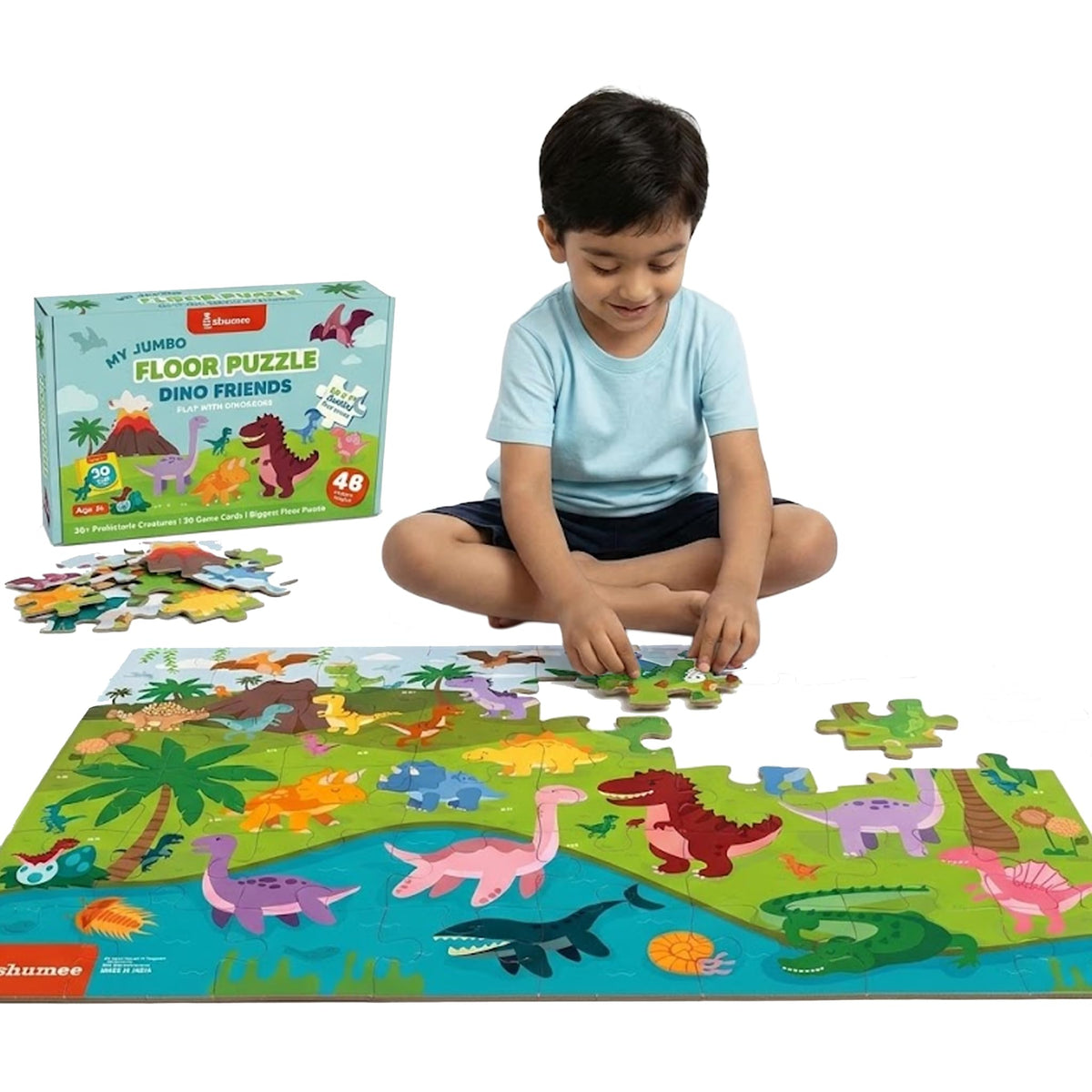 Shumee My Jumbo Floor Puzzle  Dinosaur Adventure | 48Piece Jumbo Jigsaw Floor Puzzle For Kids Age 3+ Years | Educational Puzzl