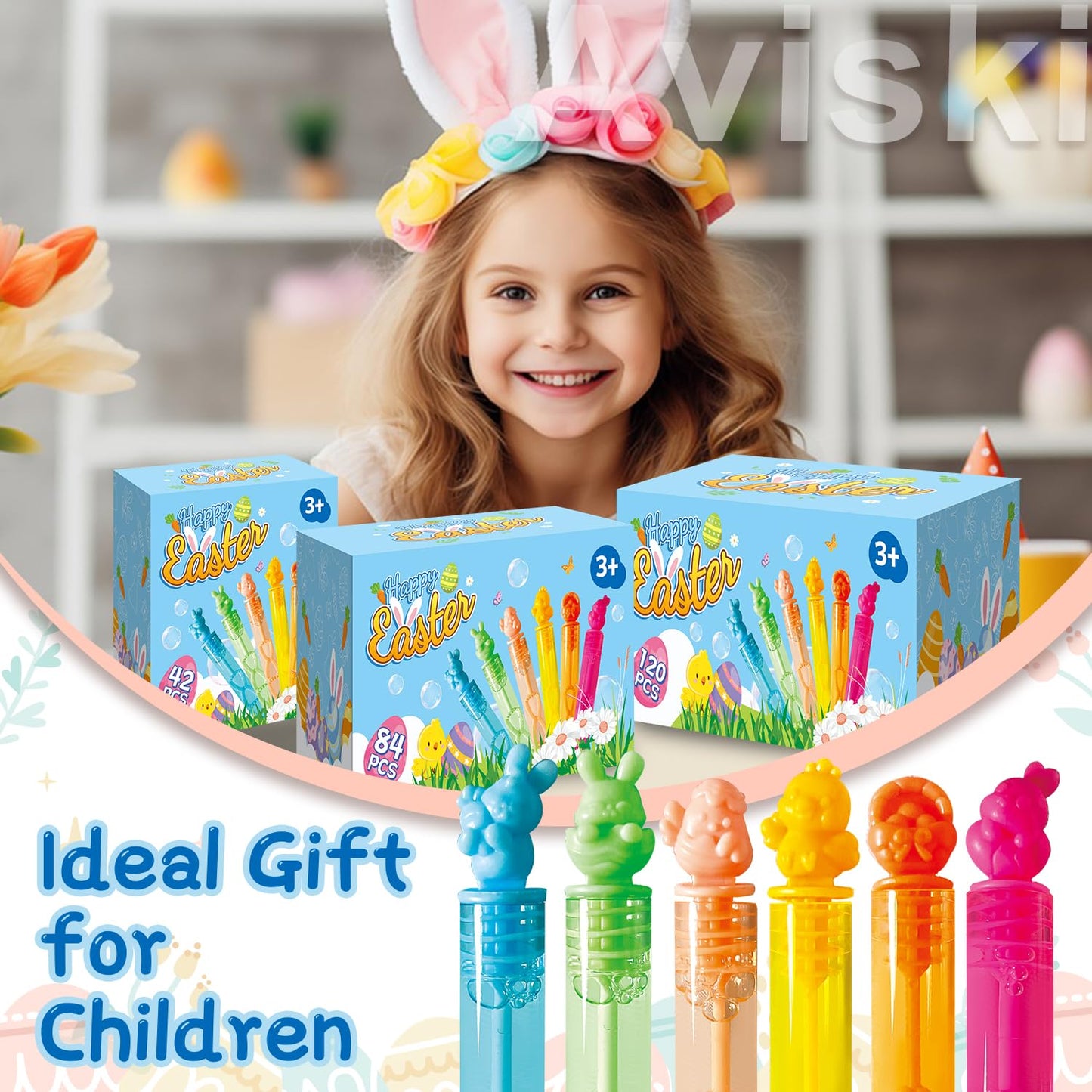 84Pcs Easter Day Bubble Wands, Mini Bubble Wands For Party Favors, Easter Colorful Gift Toys For Girls Boys Kids Toddler Adults,
