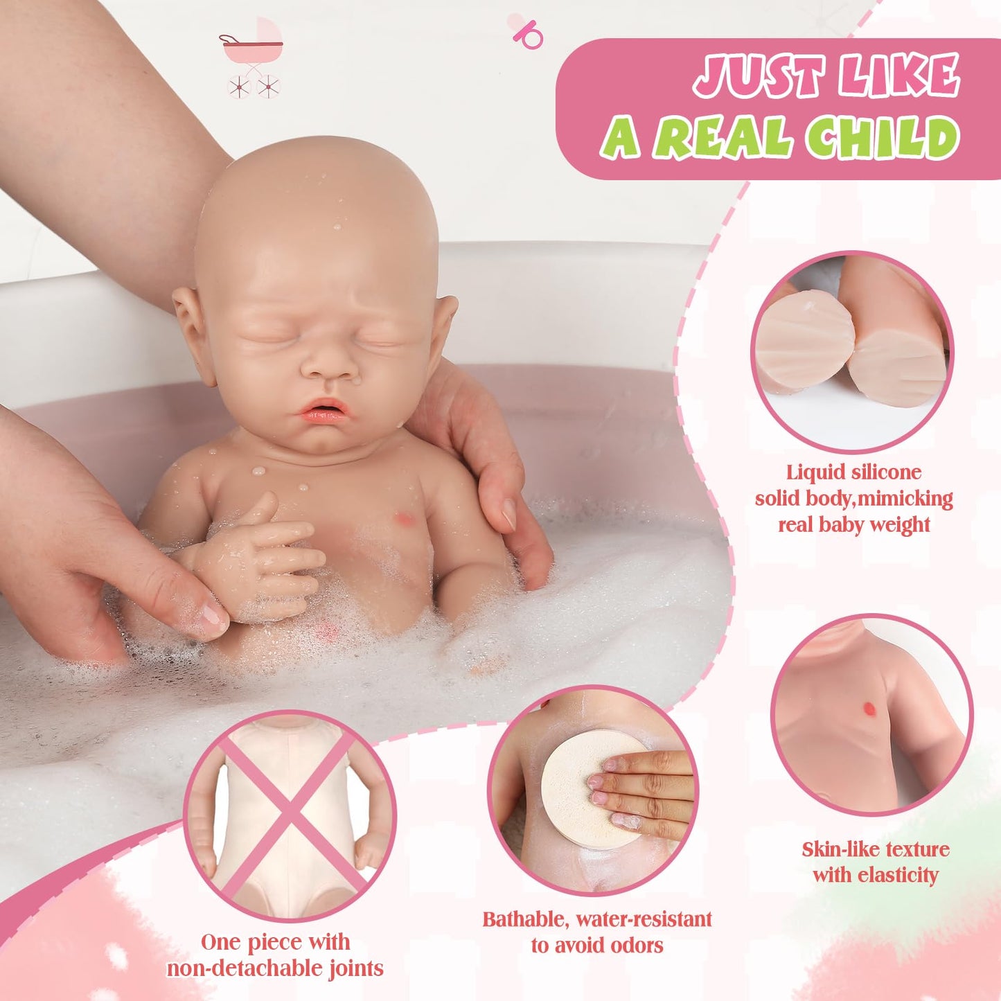 IVITA 12 inch Lifelike Eye Closed Reborn Silicone Baby Dolls Platinum Full Silicone Baby Doll Sleeping Realistic Newborn Baby Do