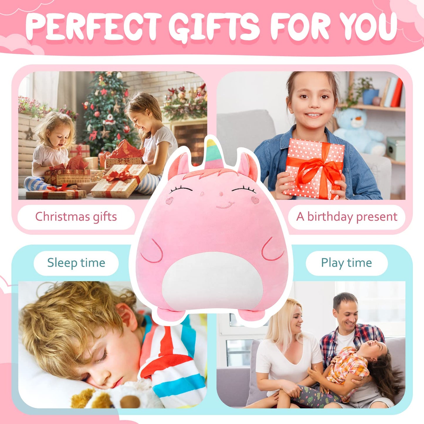 Stuffed Animals Plush Toy 16Inch Pink Cute Stuffed Animals For Girls Cartoon Kid'S Plush Toy Pillows Soft Lumbar Back Cushion Birthday Gifts For Kids Children