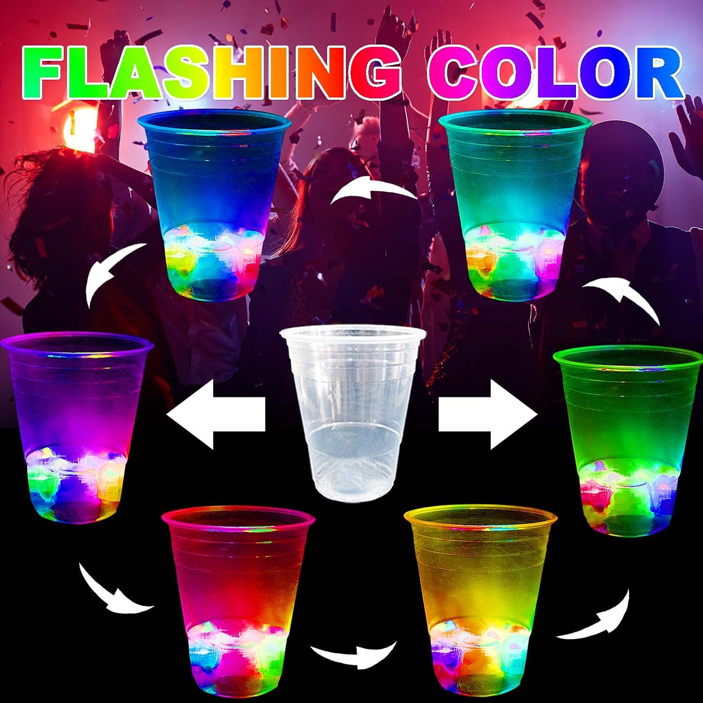 LLKMDSS 40 Pcs Glowing Party Cups,Pack with Flashing color Bright Glow-In-The-Dark Colors for House Parties Birthdays Concerts W