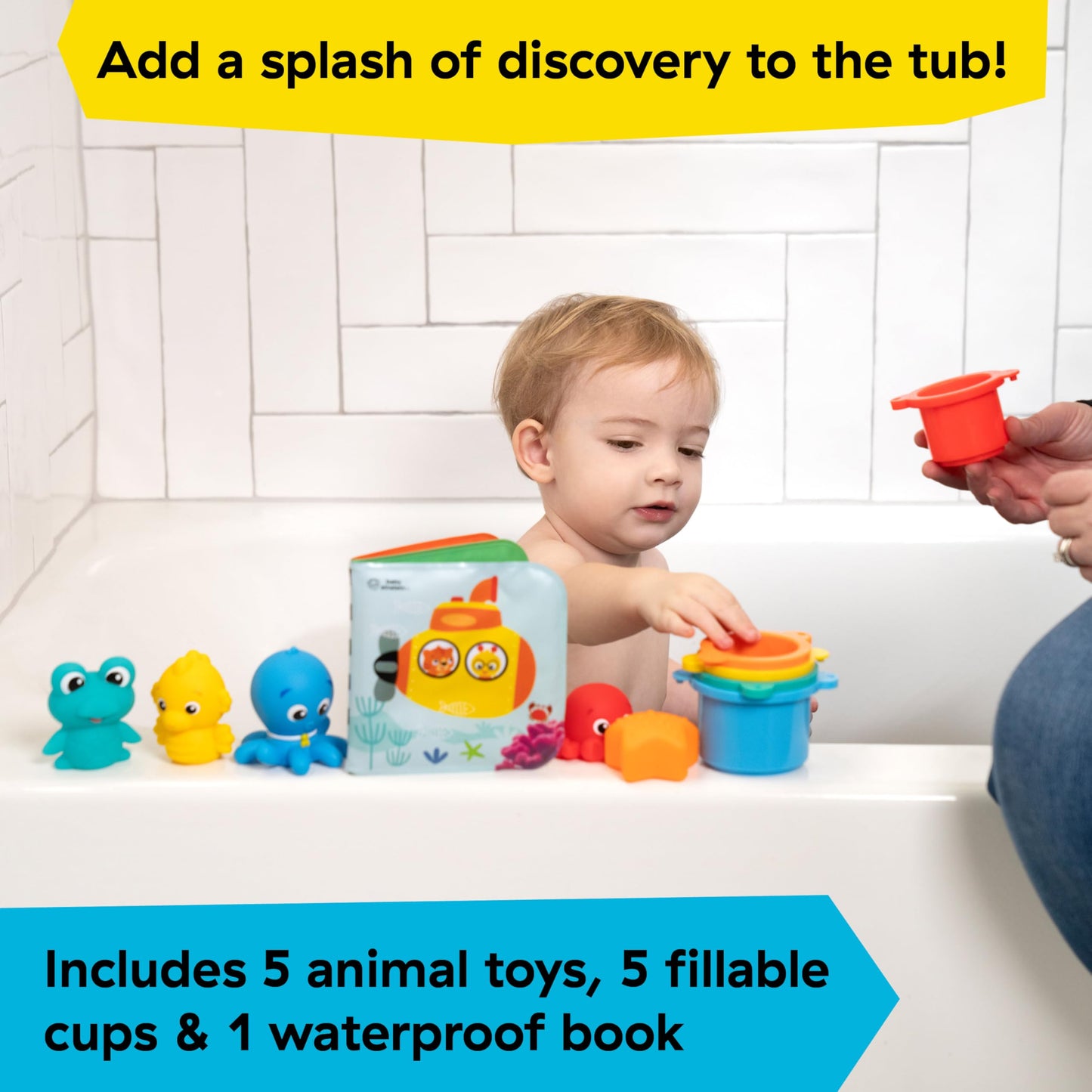 Baby Einstein Ocean Explorers Opus Bath Pals 11-Piece Gift Set, Waterproof Bath Book & Toys, 10"x10"x5", Ages 3 Months+