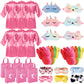 Shihanee 30 Pcs Spa Party Supplies For Girls, 6 Satin Robe 6 Kids Slippers Sleepover Birthday Spa Party Favors (Pink)