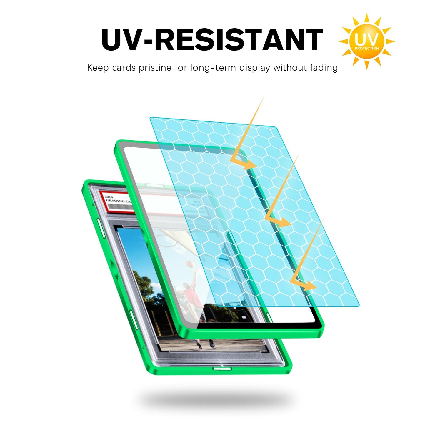Magenetic Trading Card Slab Protector - enhanced Aluminum Graded Card Showcase  Graded Slab Protector with UV-Resistant Tempered Glass  Personalized Slab Bumper for Collectors  Green