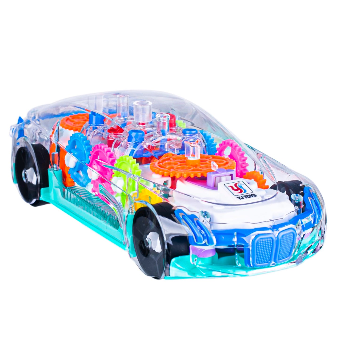Berry President Transparent Electric Gear Train Toy With Flashing Lights And Music, Battery Operated Bump & Go Action Train Toys For 3 4 5 Year Old Boys Toddlers (Transparent)