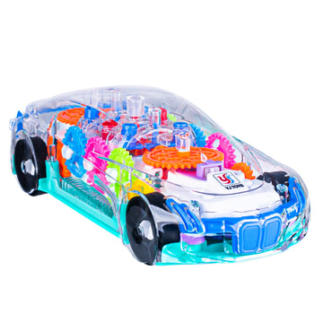 Berry President Transparent Electric Gear Train Toy With Flashing Lights And Music, Battery Operated Bump & Go Action Train Toys For 3 4 5 Year Old Boys Toddlers (Transparent)