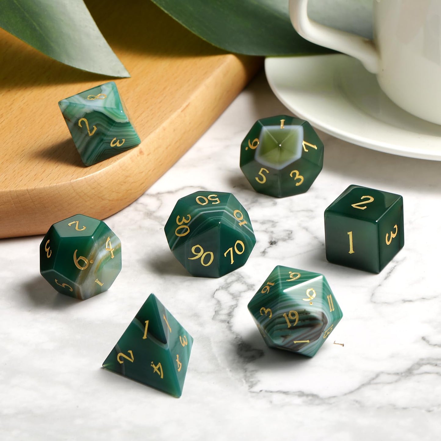 Dndnd Aagte Dungeons And Dragon Dice Set 7 Pcs D&D Dice With Gorgeous Gift Case For Dnd Tabletop Game (Green Agate)