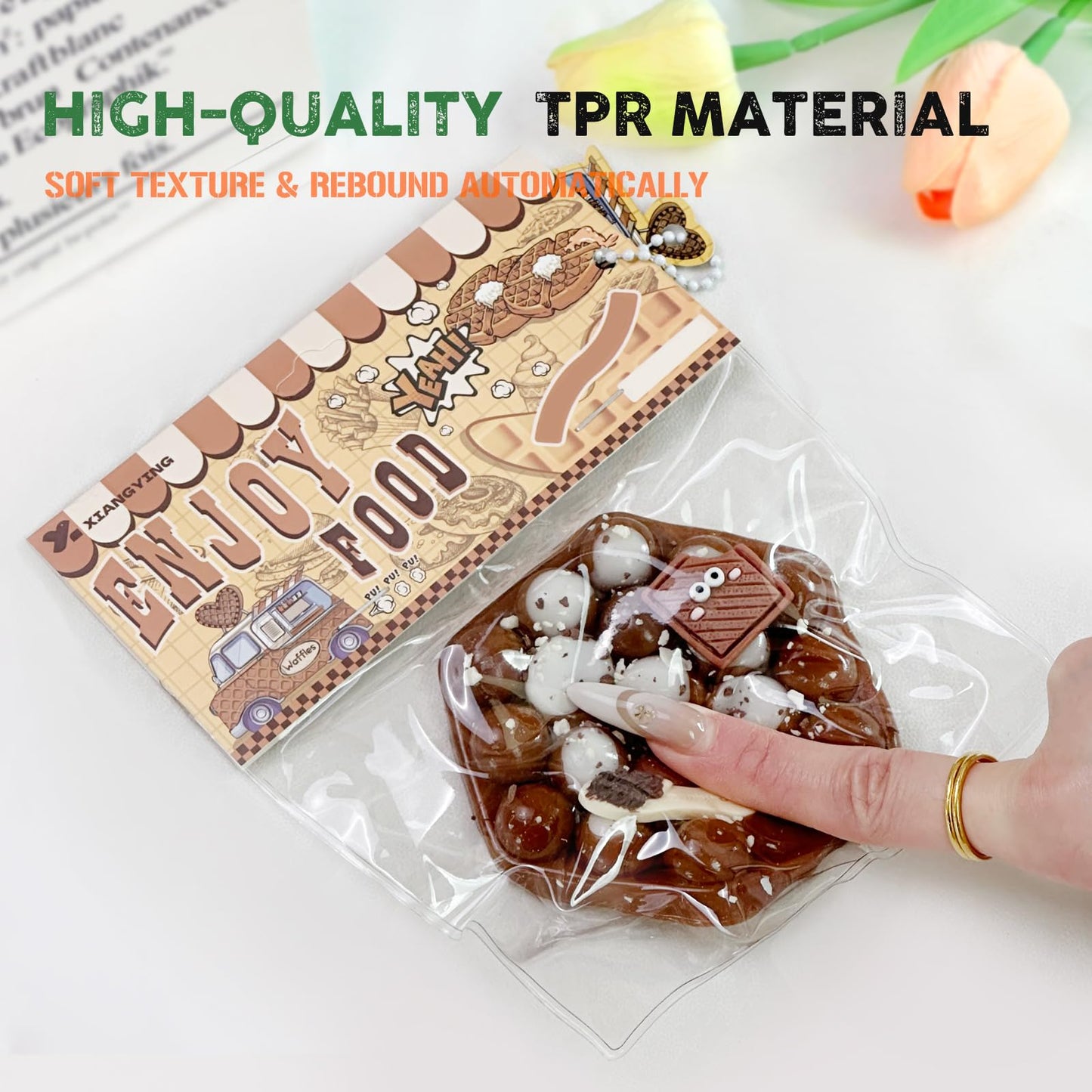 Taba Squishy Toys Valentines Cat Paw Cute Kawaii Squeeze Toys  Sticky Squishy Fidget Toys Silicone Squeeze Toy for Stress Relief Cute Soft Toys Best Valentines Gift for Anniversary (Brown Egg Waffles)