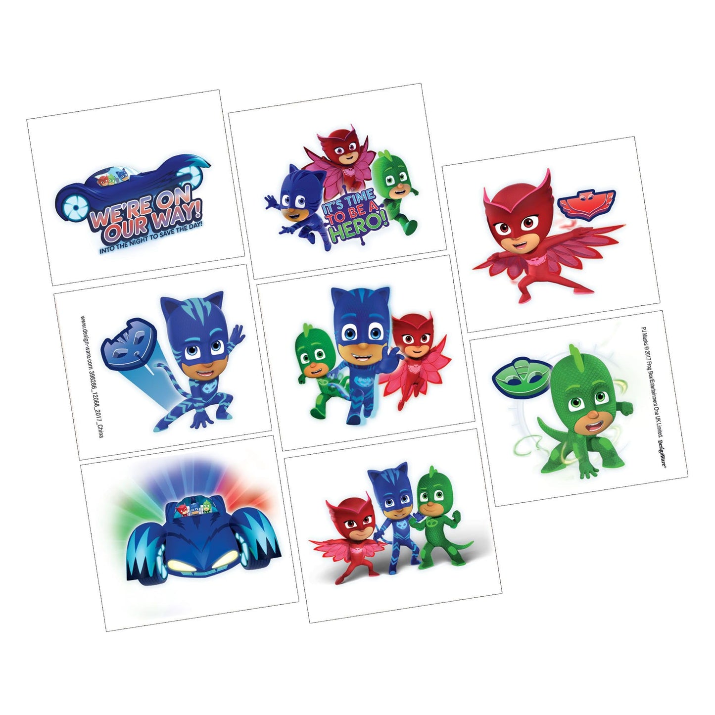 PJ Masks Birthday Party Supplies Favor Bundle Pack includes 8 Plastic Loot Bags, 8 Tattoos, 12 Pencils, 6 Sticker Sheets with 12