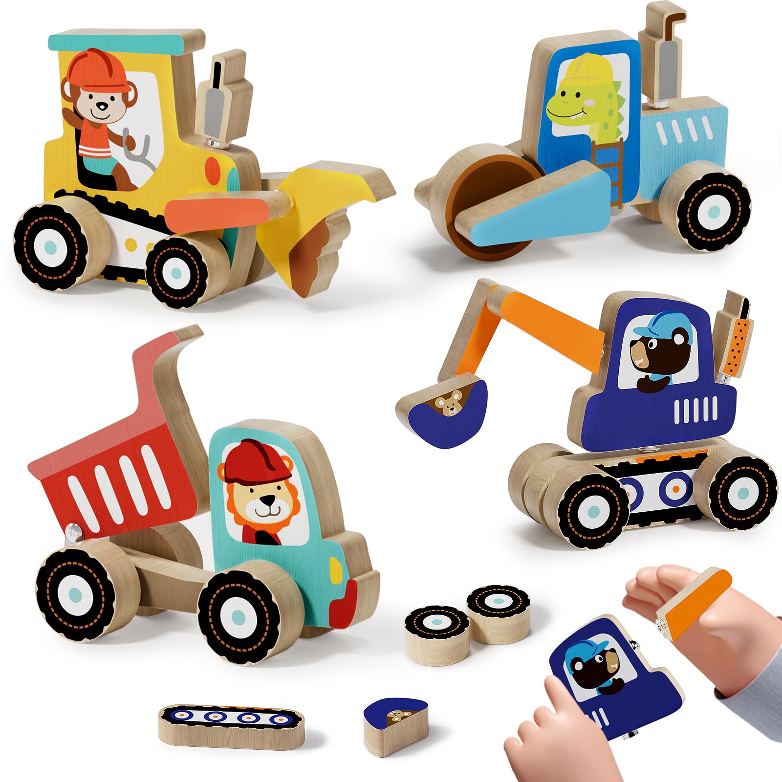 Lehoo Castle Montessori Toys for 3 Year Old  Take Apart Construction Truck STEM Toy for 3-4 3-5 4-5 Year Old Boys  Snap Together Wooden Educational Learning Building Toys Gift for Toddlers