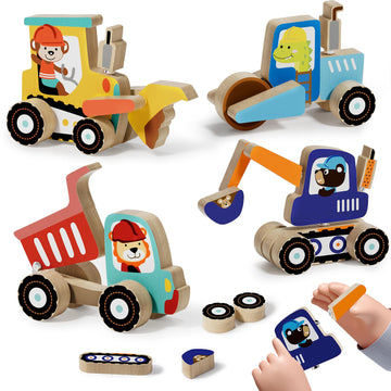 Lehoo Castle Montessori Toys for 3 Year Old  Take Apart Construction Truck STEM Toy for 3-4 3-5 4-5 Year Old Boys  Snap Together Wooden Educational Learning Building Toys Gift for Toddlers