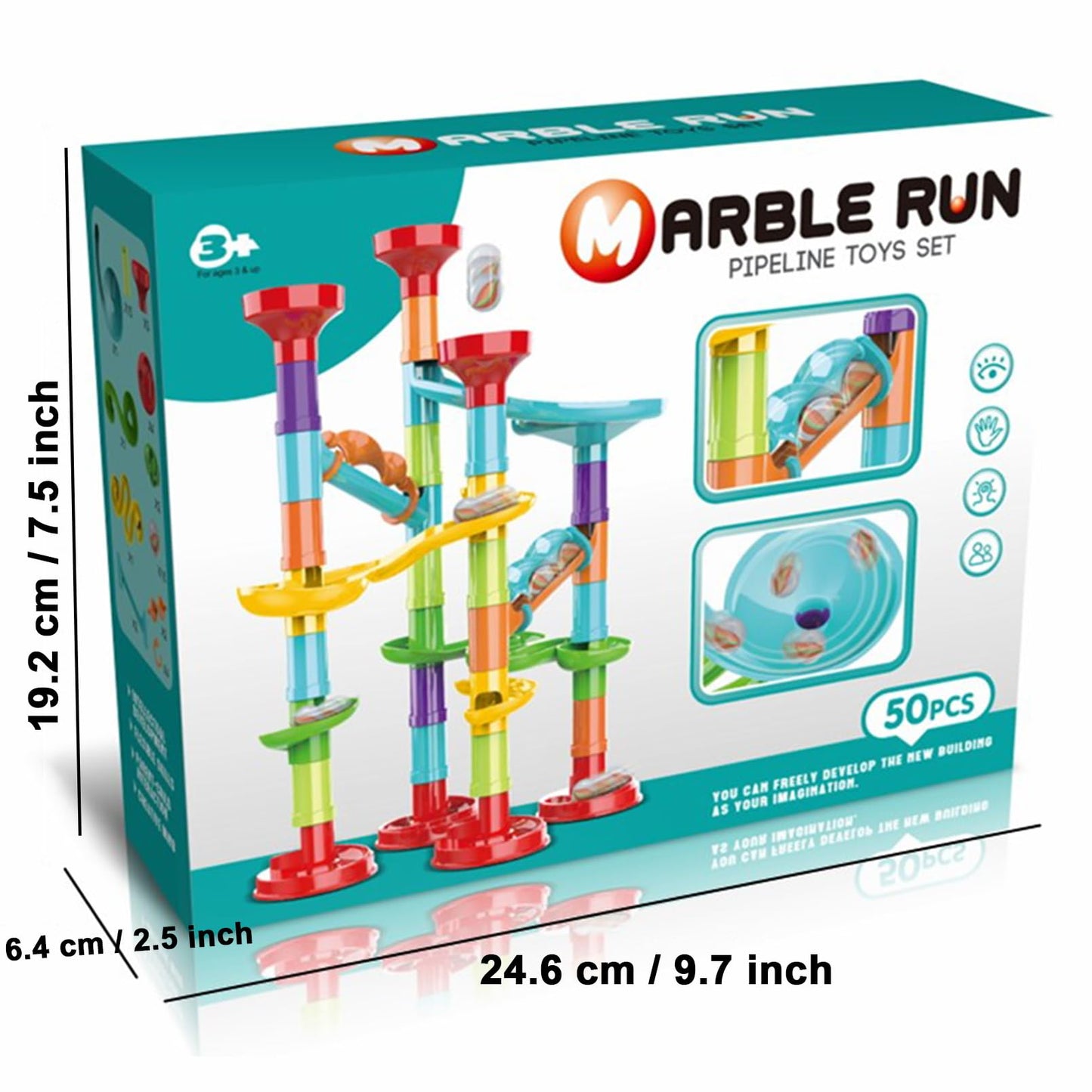 ailixinda 50 PCS Marble Run enhanced Set STEM Educational Building Block Toy Marble Track Race Set with 15 Glass Marbles for Boys & Girls Marble Maze Game Construction Building Blocks Toys for Kids