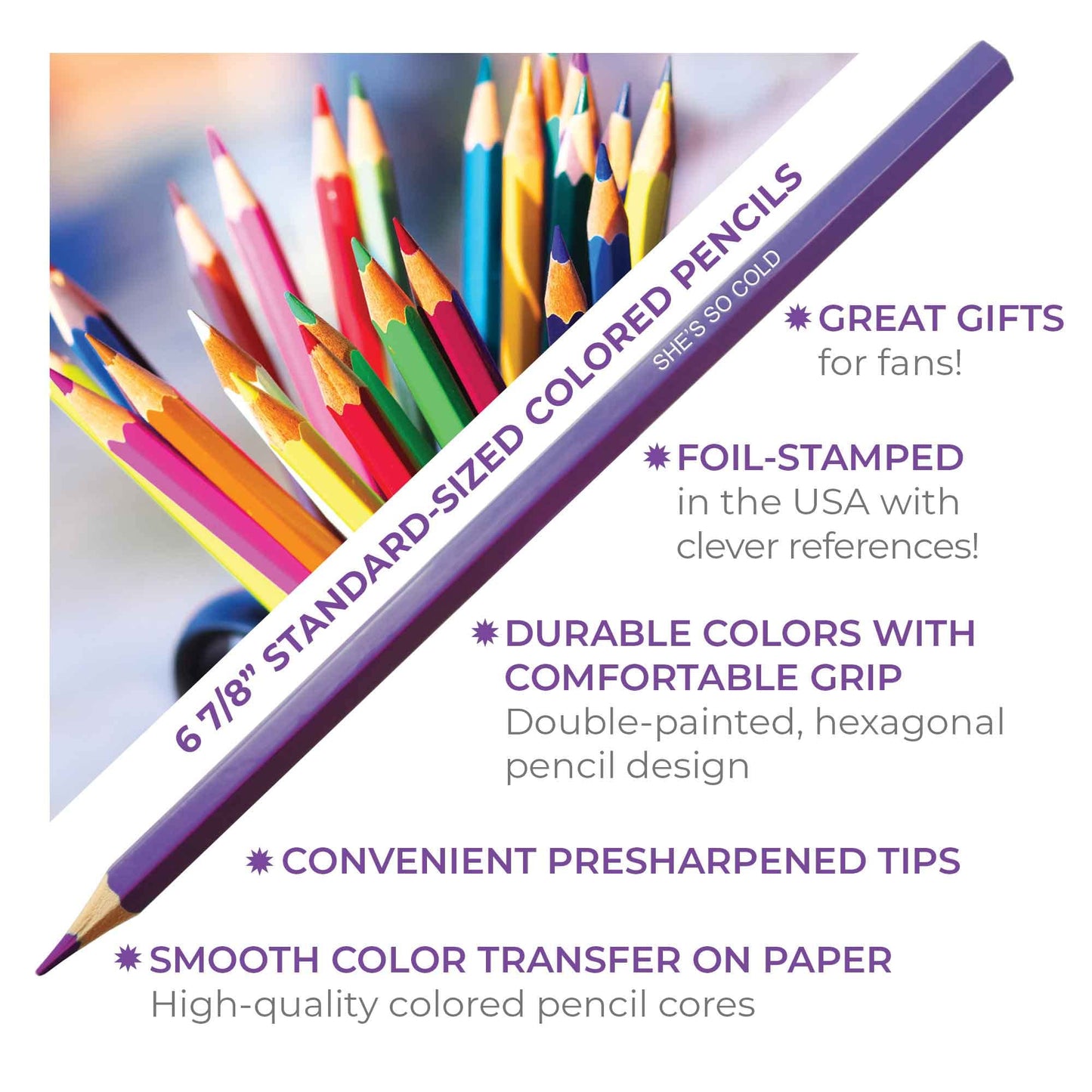 Pun Labs Rolling Tones Colored Pencil Set - 12 Multicolor Pencils with Foil-Stamped Band References, Ideal for Music Lovers