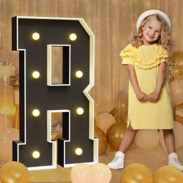 Imprsv Marquee Letters Black 3Ft: Black Party Decor - Light Up Letter R Large 3 Feet Tall - Party Decorations Letter For Marry M