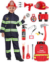 Firefighter Costume Kids 15 Pcs Fireman Dress-Up Toy Set Toddler Halloween Costumes Boys Girls Fire Fighter Hat With Gear Bag Ac