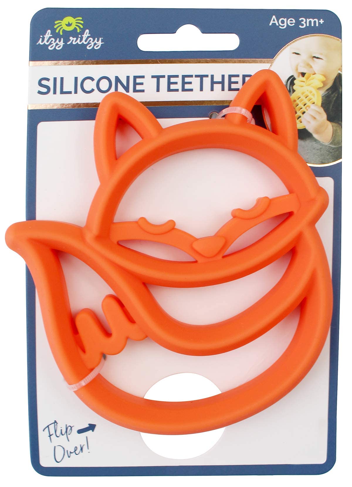 Itzy Ritzy Silicone Baby Teether – Bpa-Free Infant Teether With Easy-To-Hold Design & Textured Back Side To Massage & Soothe Sore, Swollen Gums - Teething Toy For 3 Months & Up - Fox