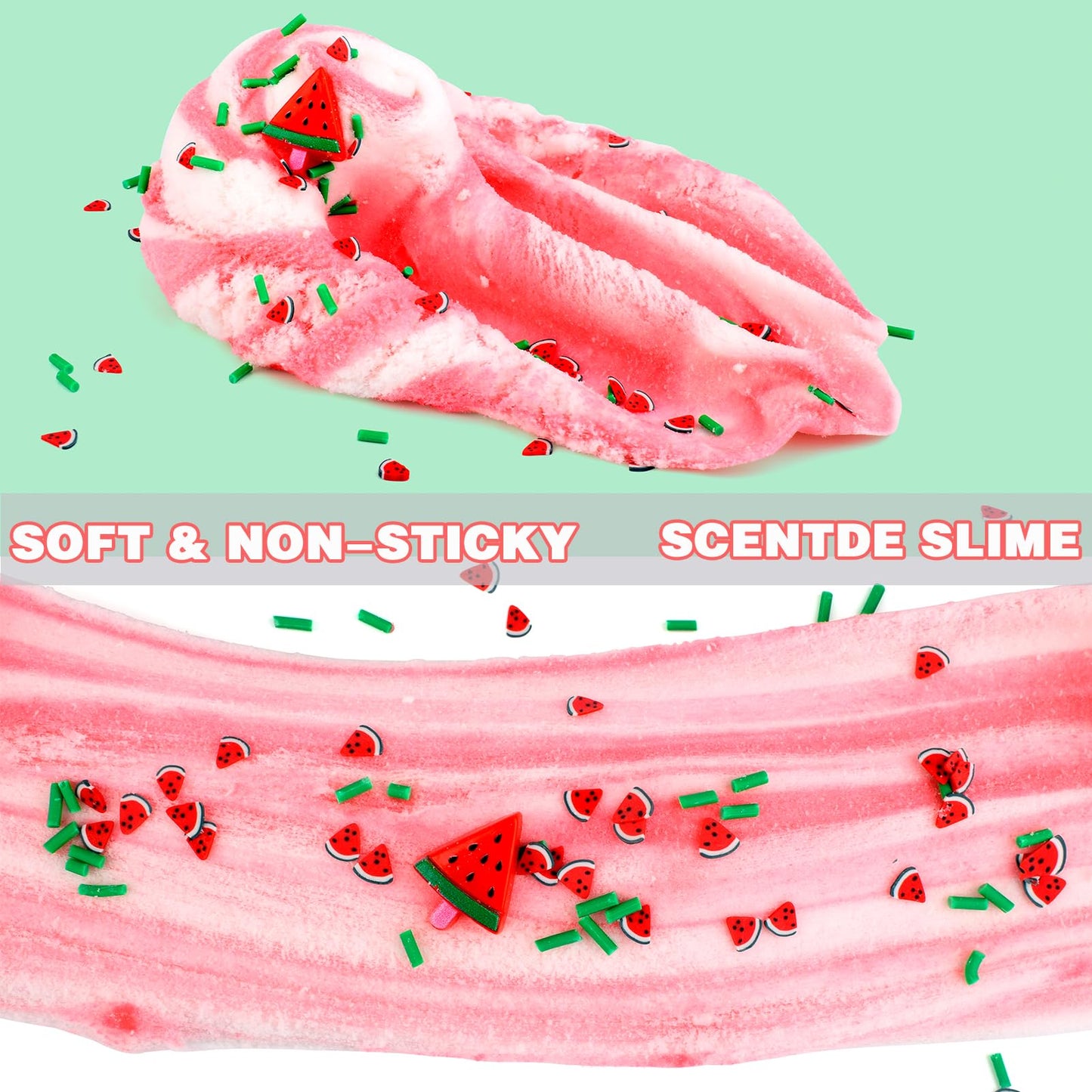 Cloud Soft Slime with Watermelon Charms - Super Non-Sticky  Scented for Girls & Boys (8 oz/200 ml) - Stress Relief Toy for Kids Education & Birthday Gifts