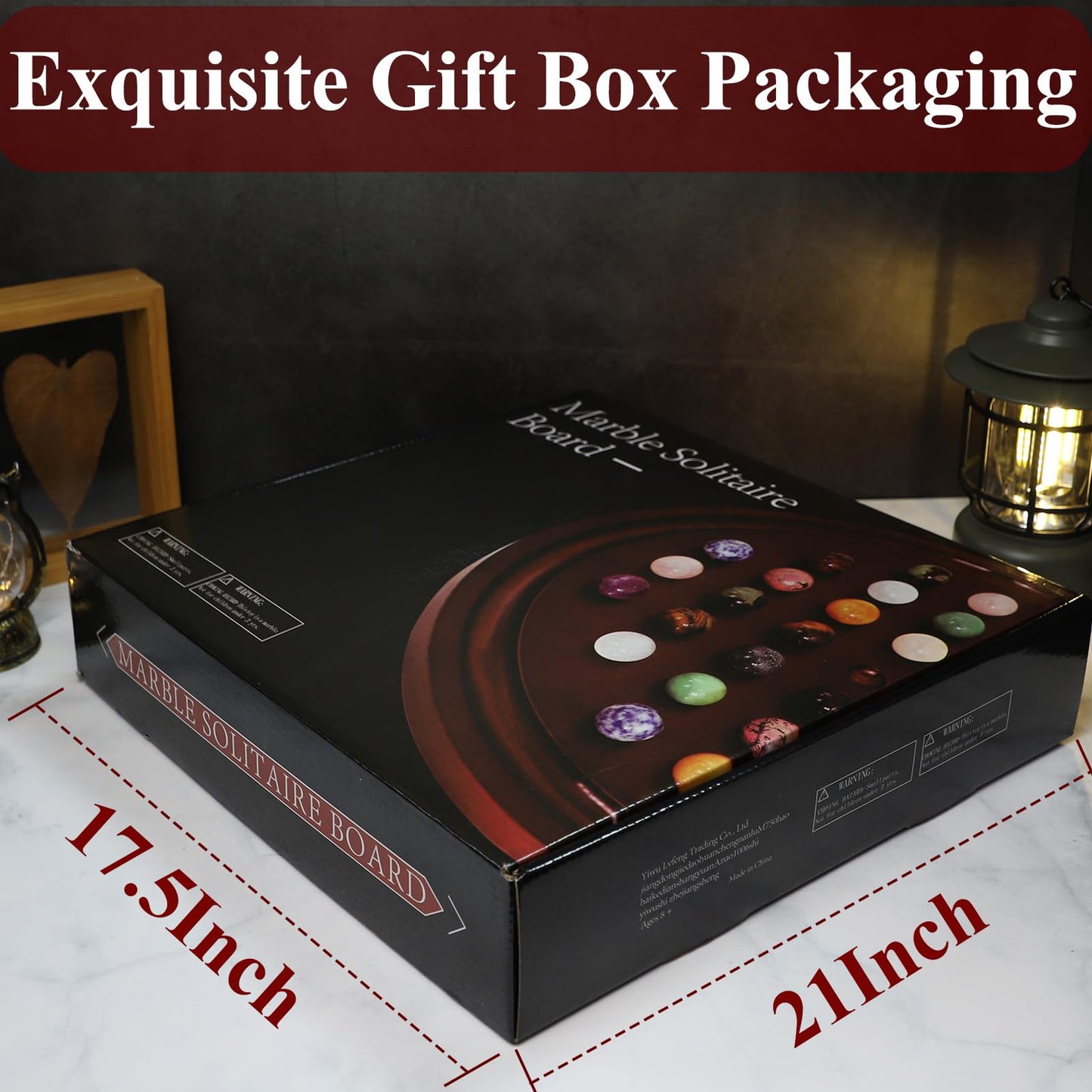 Horow 15.7 Inches Large Marble Solitaire Board Game Wooden Classic Natural Stone Marbles Solitaire Game Set Containing 36 Colore