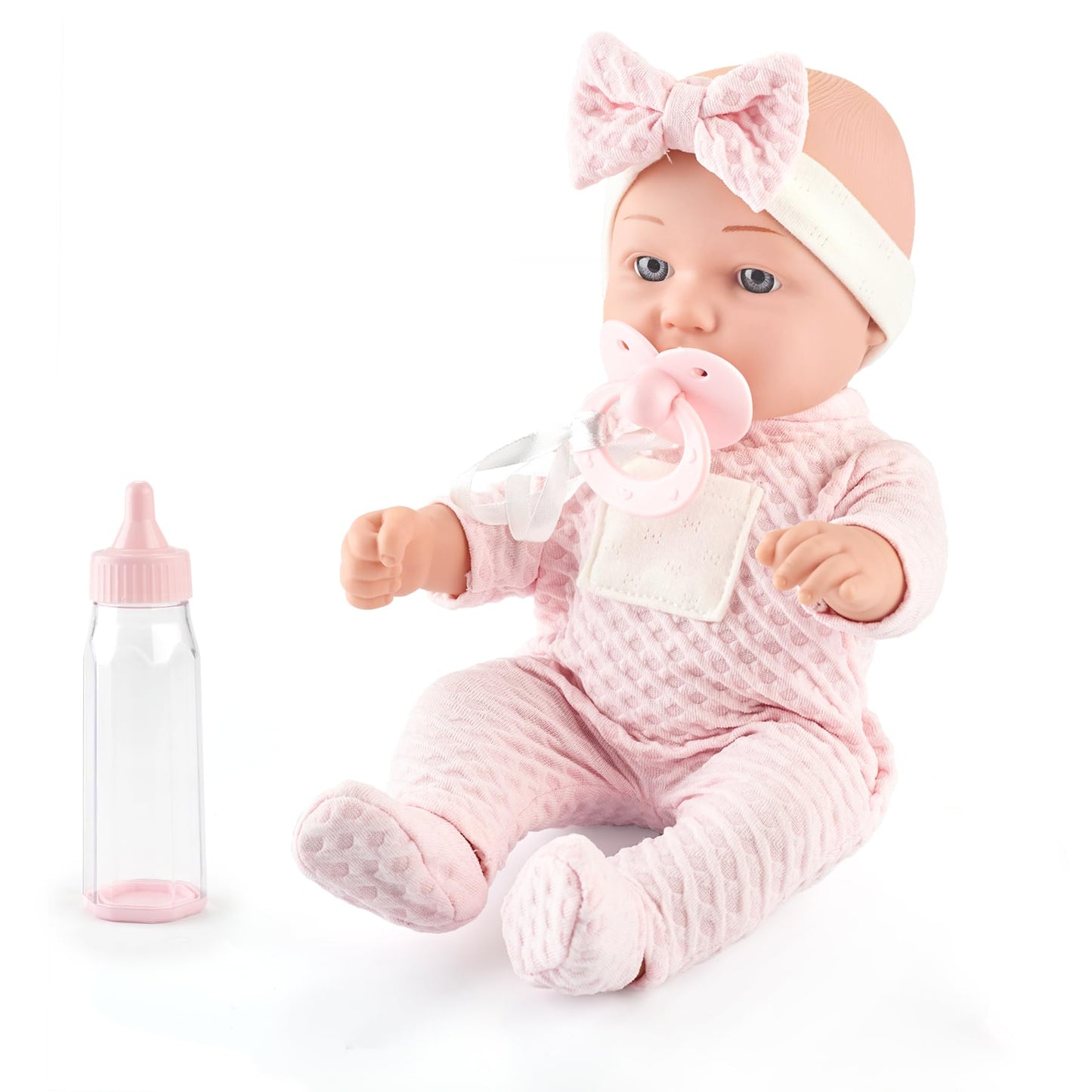eDollable 12 Inches Realistic Baby Doll Playset in Gift Box Includes Pacifier, Bottle, and Soft Blanket, Newborn Baby Doll Toy f