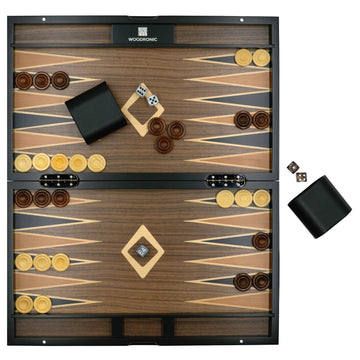 Woodronic 15' Wooden Backgammon Set For Adults, Folding Classic Board Game, Best Strategy Game And Smart Game Of Tactics, Walnut Mahogany Case