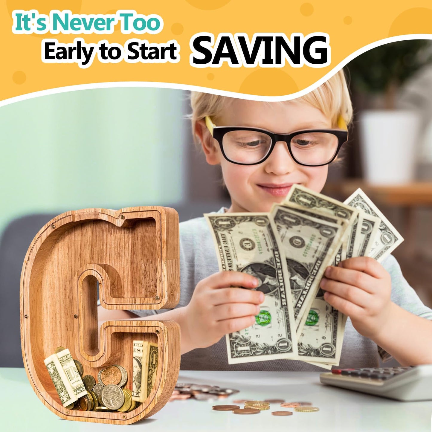 SummiDate Wooden Letter Piggy Bank| Piggy Bank for Boys Girls Toddler| Alphabet C Money Bank| Coin Bank Birthday Gift for Kids|Birthday Gift for Kids (C)