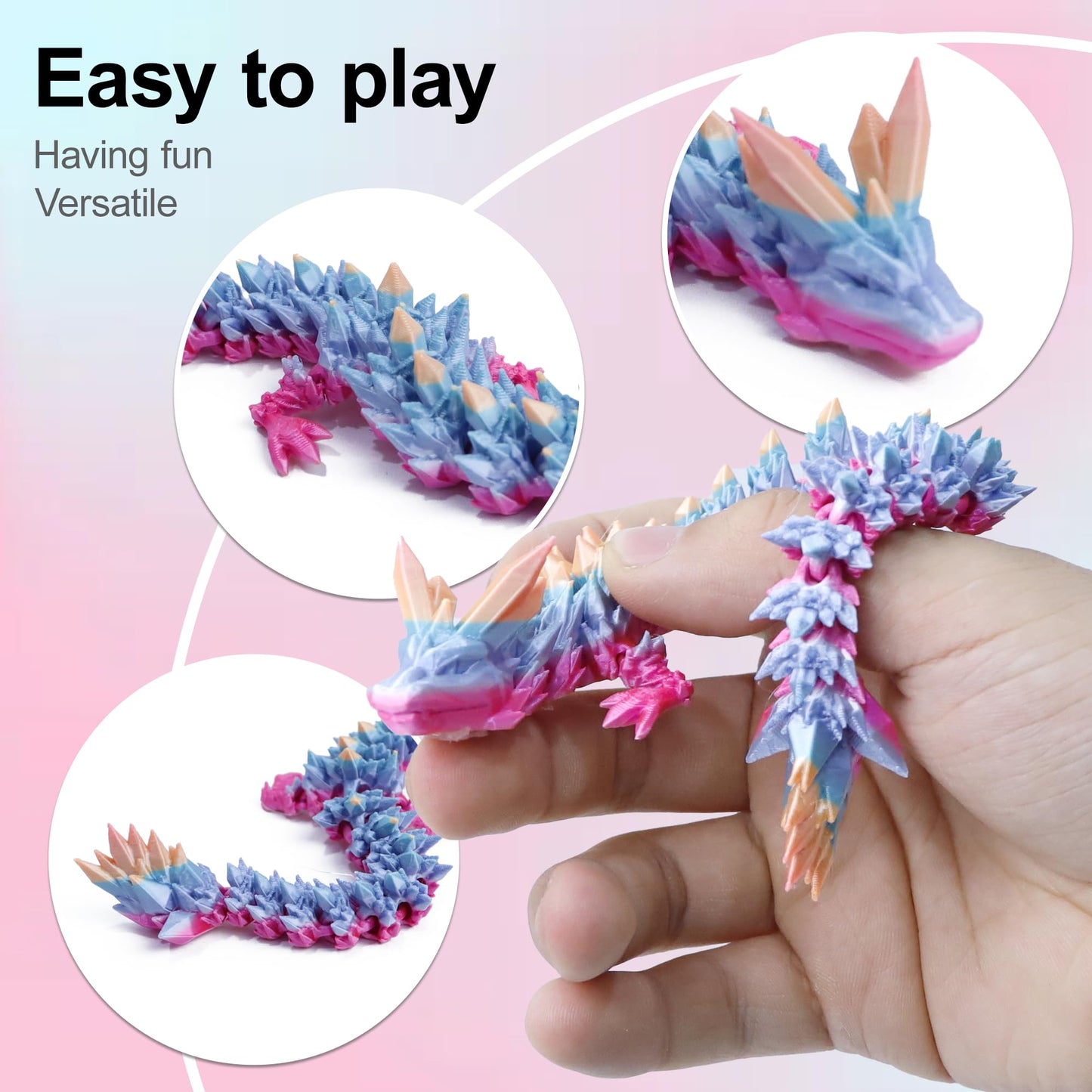 Flavery 3D Printed Dragon in Egg - Flexible Rainbow Crystal Dragon Inside, Colorful Fidget Toy, Birthday Gift, Desk Pet Figure -