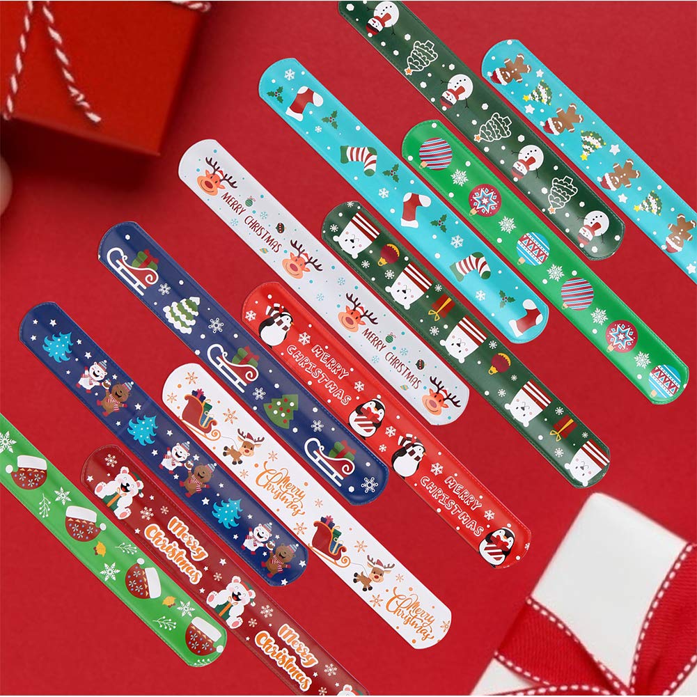 CCINEE Christmas Slap Bracelets,Xmas Slap Wristbands Snata Claus Reindeer for Christmas Party Gift Bag Filler Giveaways,48PCS