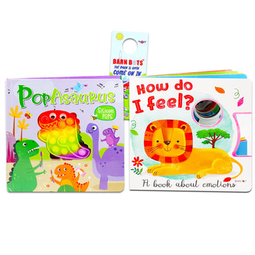 Game Party Touch And Pop Book Set For Toddlers - 2 Pc Bundle With Fidget Toy Storybook And Bonus Storybook For Kids With Animals