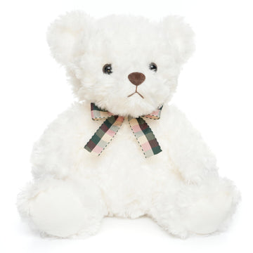 Weigedu Fluffy White Teddy Bear Stuffed Animals Plush Toys With Lattice Tie For Kids Babies Birthday Bedtime, 12 Inches
