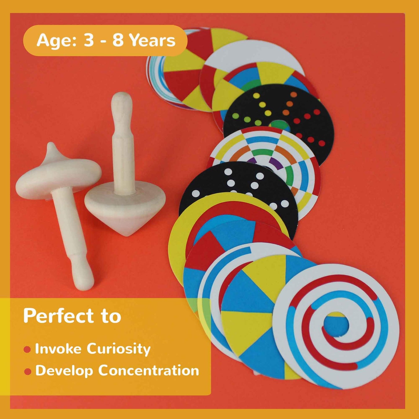 Shumee Handmade Wooden Spin Tops - 2Pcs & Patterns | Fun Party Favors | Wood Spin Tops for Kids | Sensory Toys | Birthday Gift |