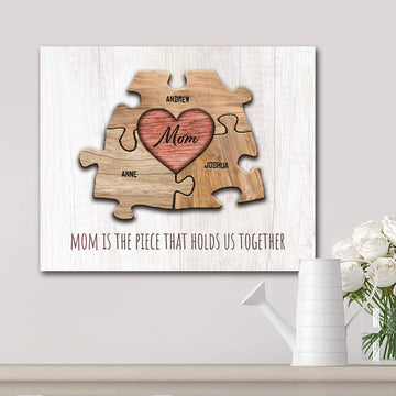 Personal-Prints Mom & Children Personalized Heart Puzzle Wall Art | Unique Customized With Up To 8 Names | Mothers Day, Birthday