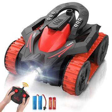 Eulogia RC Tracked Tank, Remote Control Stunt Car, 360-degree Upright Rotations, Multi-Driving with Headlight, All-Terrain Car T
