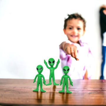 Zugar Land Bendable Green Rubber Aliens (3.75'' Action Figures) - Ufo Alienslimbs Sensory Stress Relief Fidget Toys. Great Party