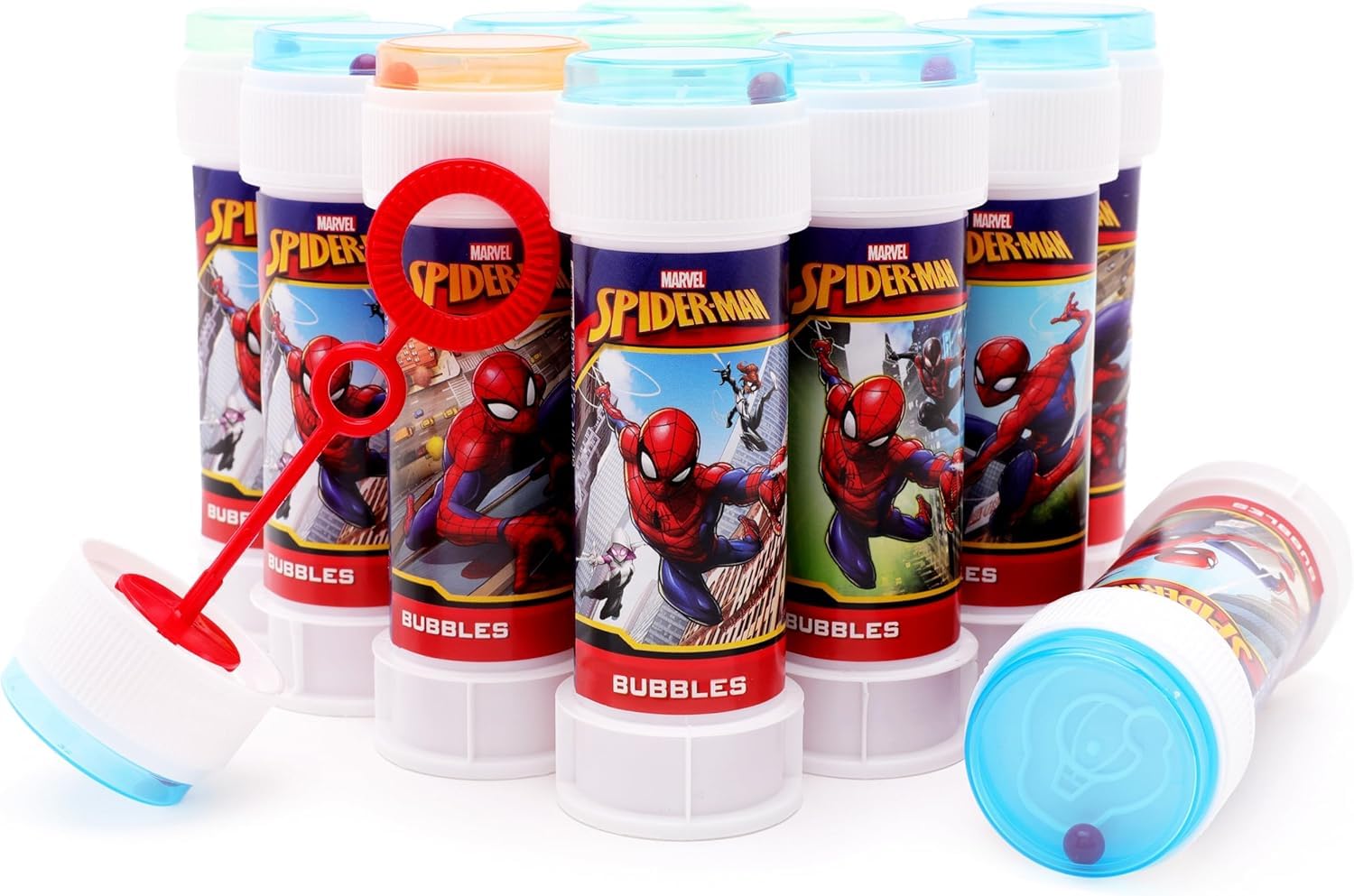 Toyland Pack Of 12 Spider-Man Bubbles With Wands, 2Fl Oz Solution & Novelty Maze Lid - Pocket Money & Party Bag Toys