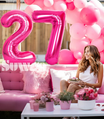 Suwen 40 Inch Large Hot Pink 27 Balloon Numbers Big Foil Helium Number Balloons 0-9 Jumbo Happy 27Th Mylar Birthday Party Decora