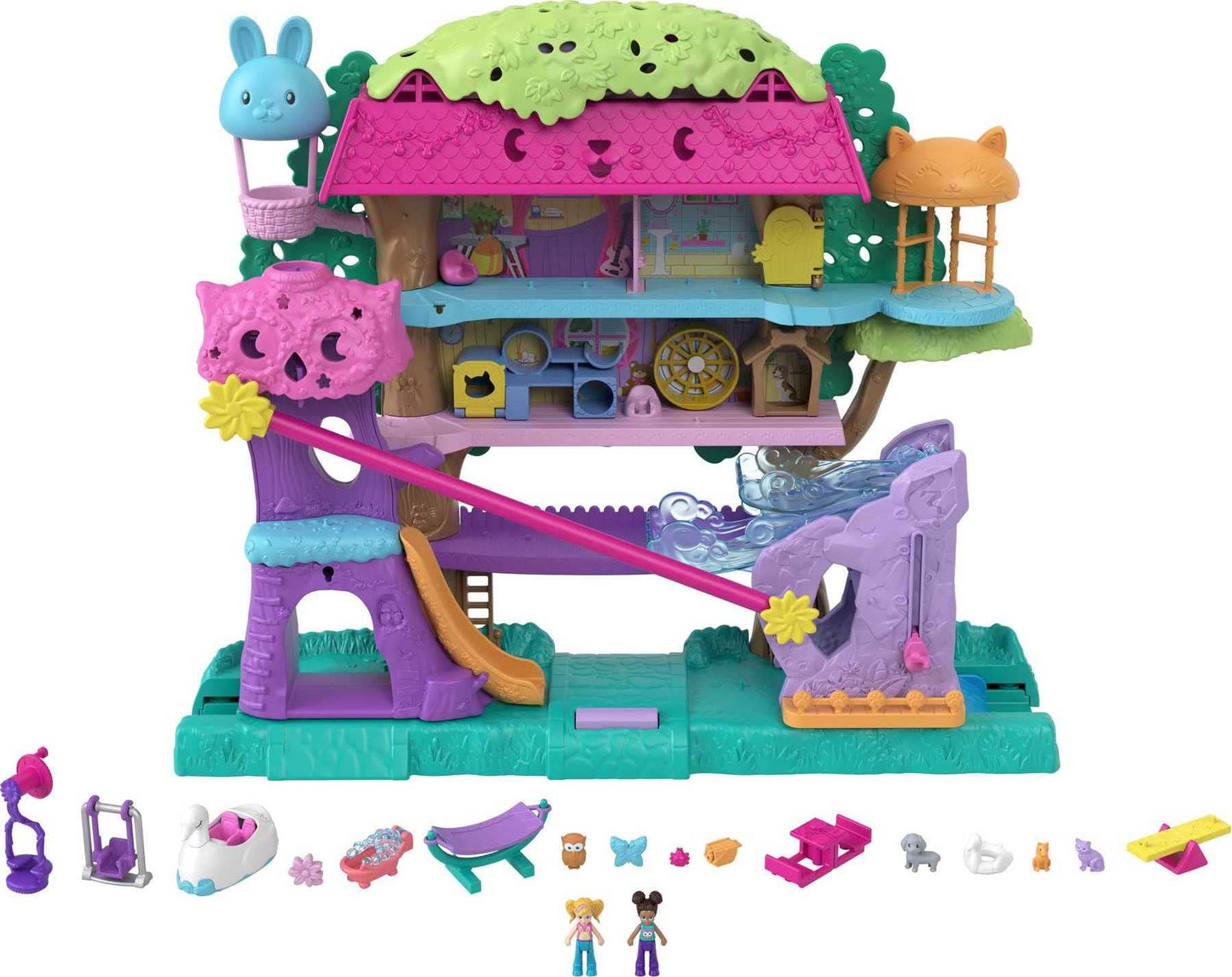 Polly Pocket Doll House Playset with 2 Micro Dolls, Toy Car & 15+ Accessories, Multicolor, H32.38cm, Model HHJ06