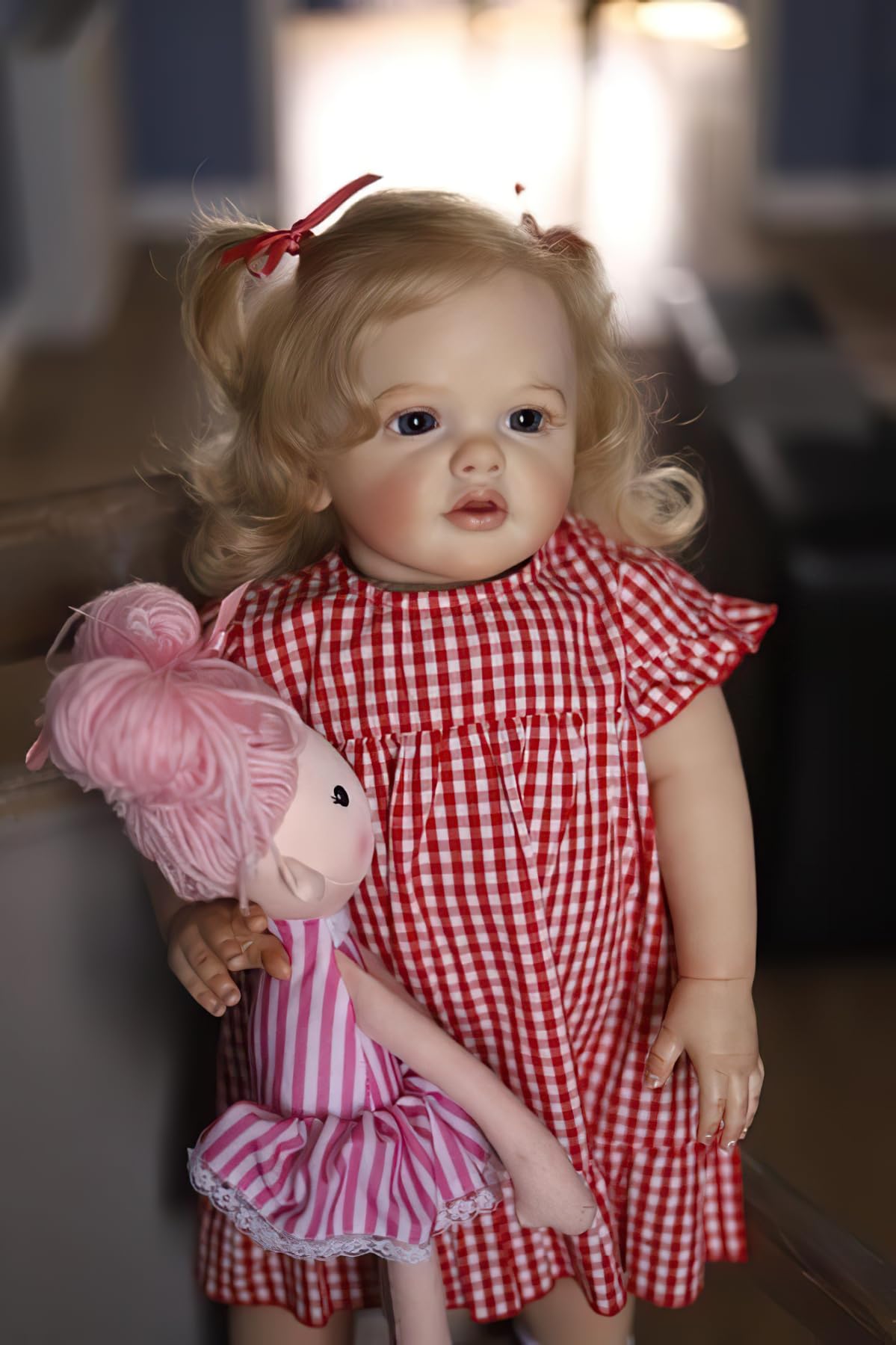 TERABITHIA 24 Inches 60CM Sweet Face Real Baby Size Rooted Blond Curly Hair Lifelike Reborn Baby Doll with Soft Weighted Cloth Body Realistic Newborn Toddler Girl Dolls That Look Real and Feel Real