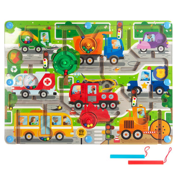 WOODENFUN Magnetic Color Maze,Montessori Toys,Transportation Puzzle Toddler Toys for Ages 3-5,Sensory Toys Fine Motor Skills,Gif