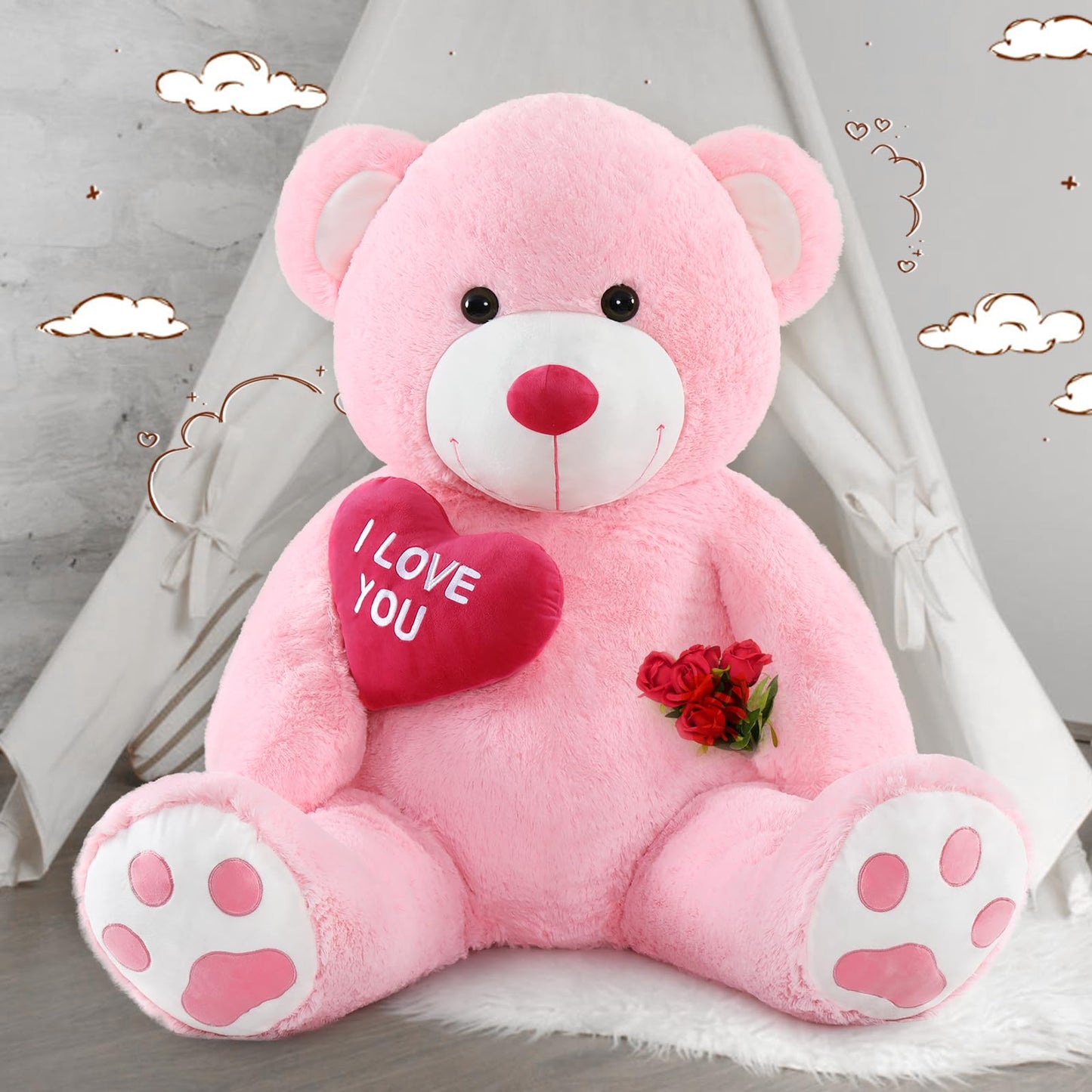 Maogolan Big Teddy Bear With I Love You Red Heart, 36' Cuddly Large Teddy Bear Gift For Kids,Boyfriend,Girlfriend.Wife
