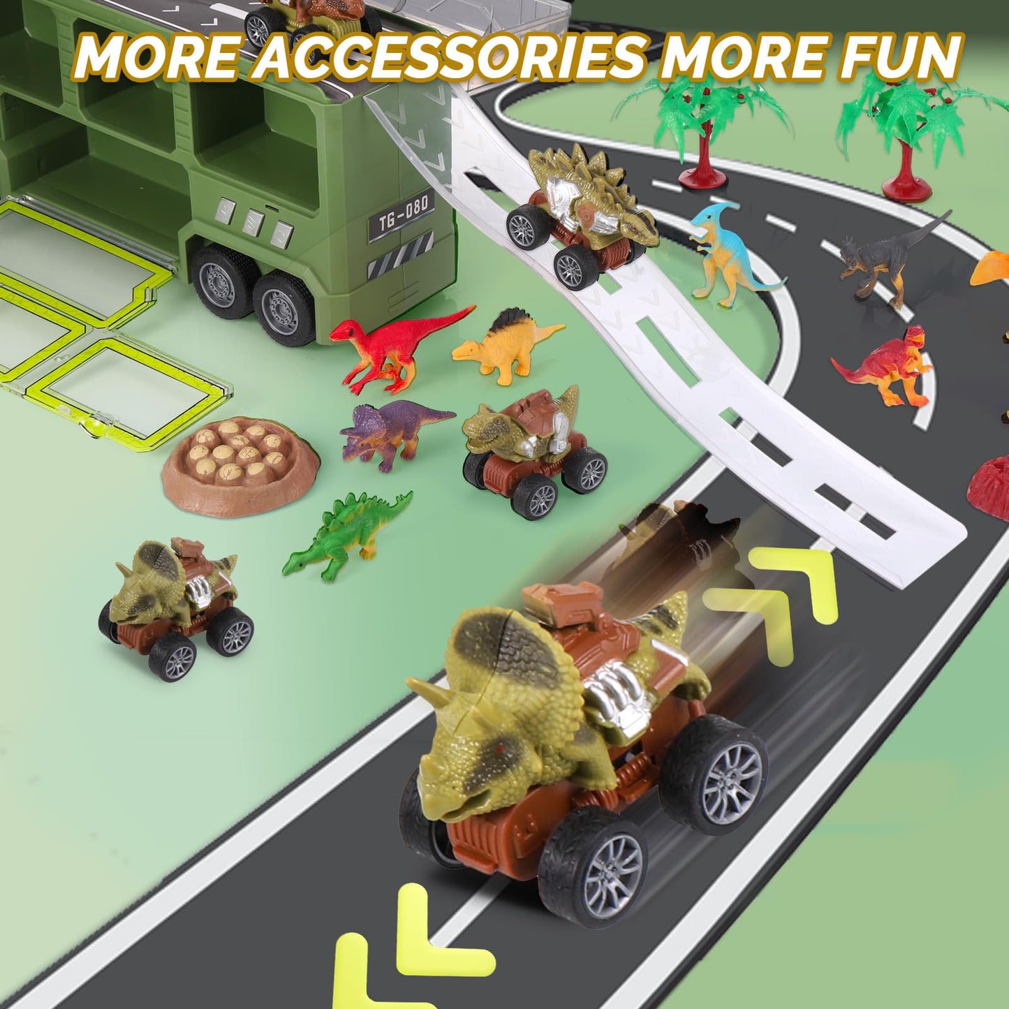 21 in 1 Dinosaur Truck Toys for 3 4 5 6 7 Year Old Boys Girls - T-Rex Transport Car Carrier Truck with 5 Pull Back Dinosaur Cars