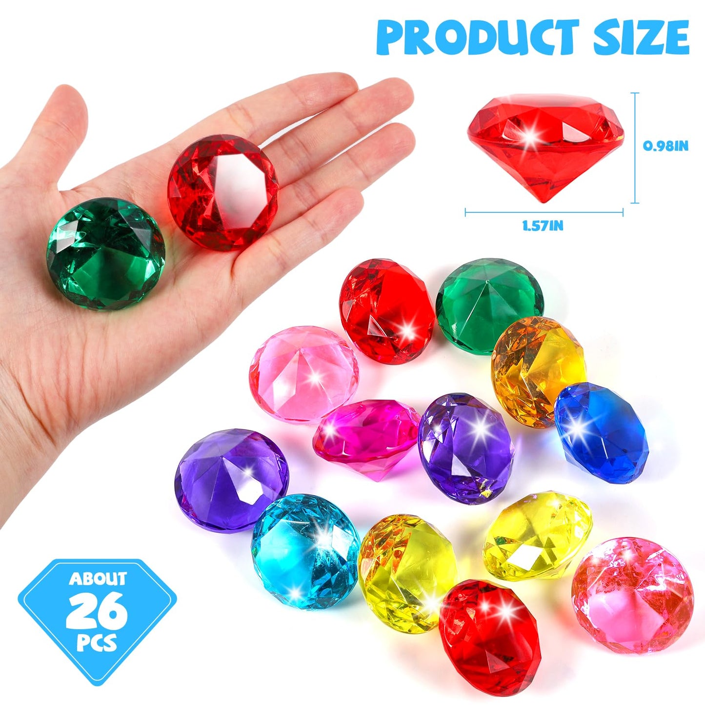 Niceup 56pcs Heart and Diamond Diving Gems 1.57in Princess Party Decoration Favors Crystal Acrylic Heart Shape Gemstones for Summer Swimming Training Pool Toys (26pcs Diamond + 30pcs Heart)