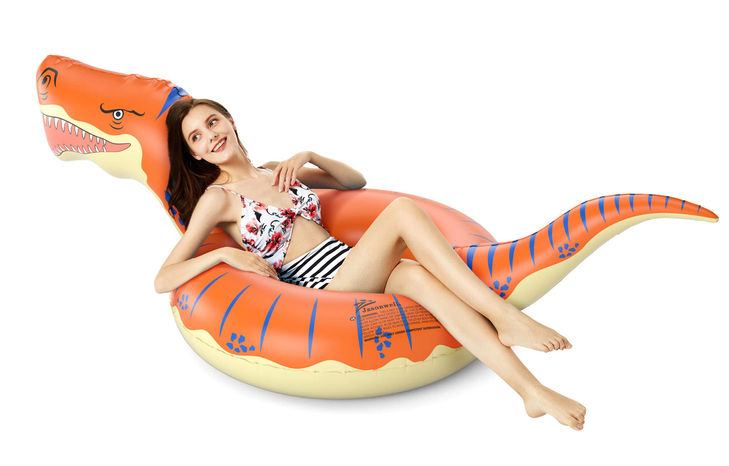 Jasonwell Inflatable Dinosaur Pool Float Tube For Boys Girls Adults 93'' T-Rex Floatie Summer Beach Swimming Pool Inflatables T-