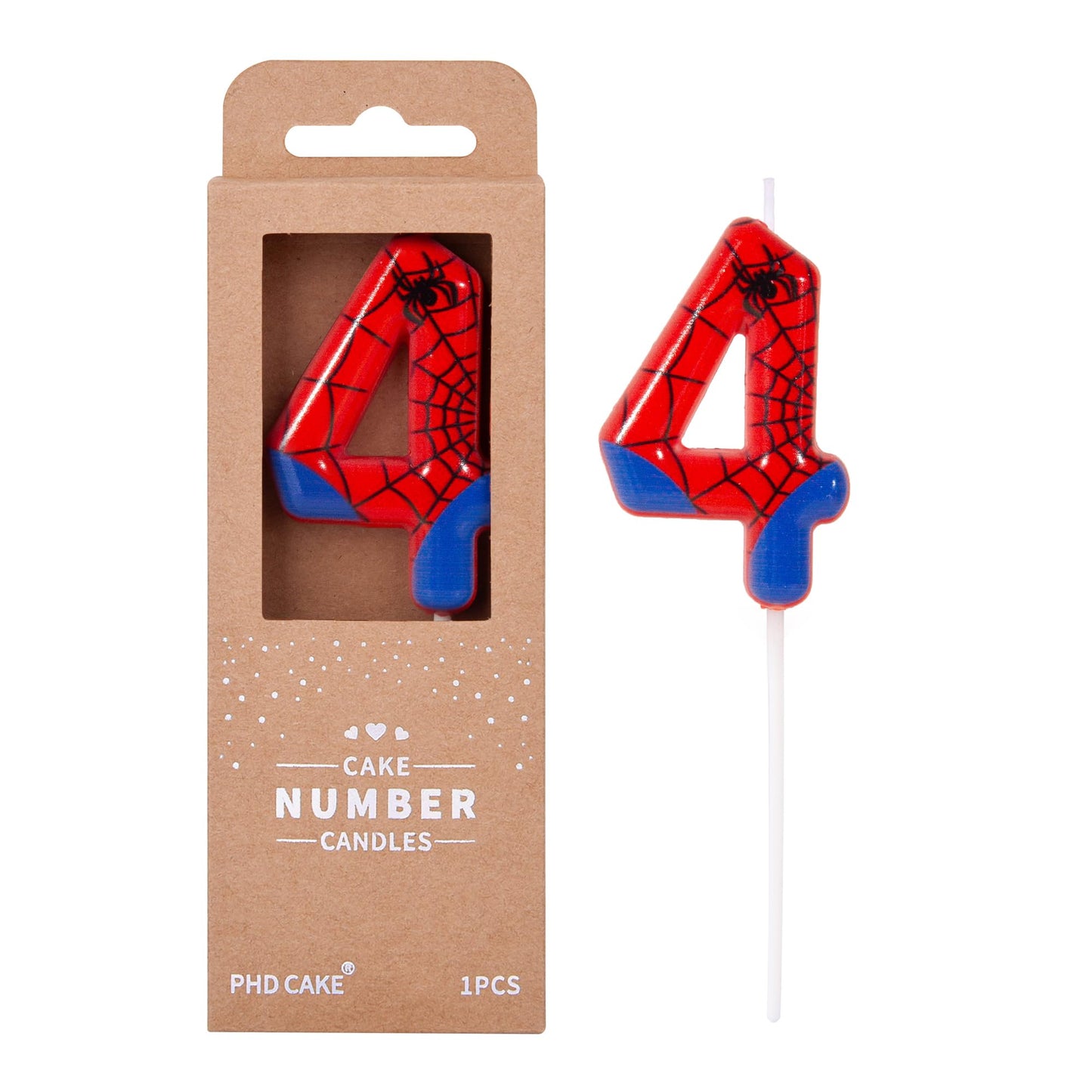 PHD CAKE 2.76 Inch Number 4 Spider Birthday Candles, Spider Cartoon Themed Number Candles, Cake Number Candles, Party Celebratio