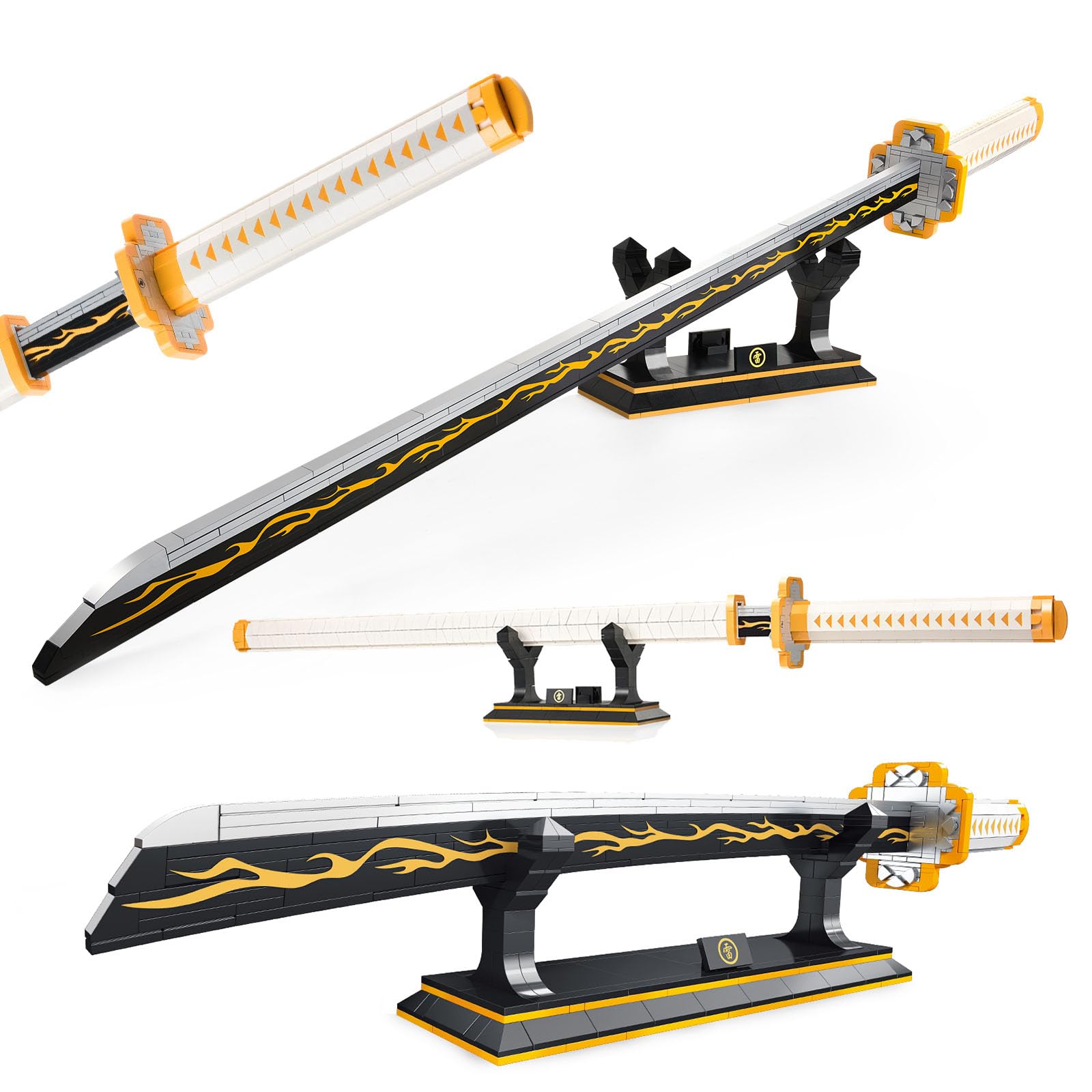 SATHIBI Zenitsu Anime decorative replica blades Building Set 38.8in Cosplay Anime Samurai decorative replica blade Building Block with Scabbard and Stand Model Kits Toy Creative Gifts for mature-themeds and Kids Ages 8+ (956 PCS)