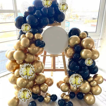 Navy Blue And Gold Balloons, 60 Packs 12 Inch Navy Blue And Metallic Chrome Gold Confetti Balloons With Ribbons For Birthday, We